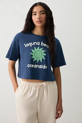 Ardene Boxy Graphic T-Shirt in Dark Blue | Size | 100% Cotton