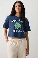 Ardene Boxy Graphic T-Shirt in Dark Blue | Size | 100% Cotton