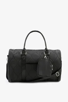 Ardene Black Quilted Weekender Bag with Pouch | Polyester/Nylon