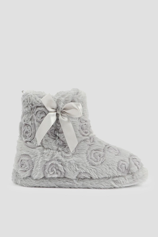 Ardene Rosette Bootie Slippers in Light | Size | 100% Recycled Polyester | Eco-Conscious