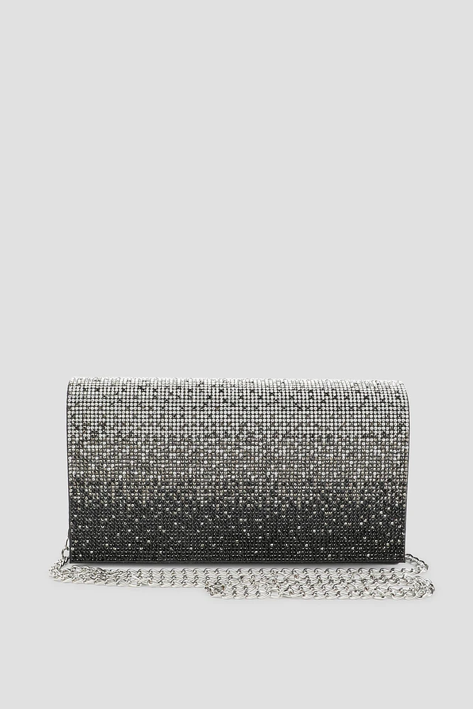 Ardene Ombre Rhinestone Clutch in Black | Polyester