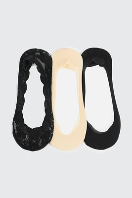 Ardene 3-Pack Lace Shoe Liners | Spandex/Cotton/Polyamide