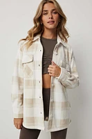 Ardene Plaid Polar Fleece Shirt in Beige | Size | 100% Recycled Polyester | Eco-Conscious