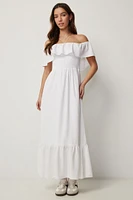 Ardene Linen Blend Off Shoulder Maxi Dress in White | Size | Viscose