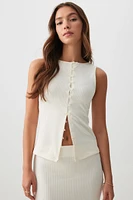 Ardene Super Soft Rib Button Front Tank in White | Size | Polyester/Elastane | Eco-Conscious