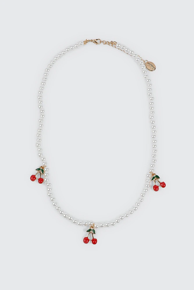 Ardene Pearl Necklace with Cherry Pendants