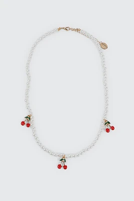 Ardene Pearl Necklace with Cherry Pendants