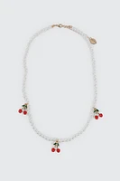 Ardene Pearl Necklace with Cherry Pendants