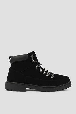 Ardene Man Faux Leather Hiker Boots For Men in Black | Size