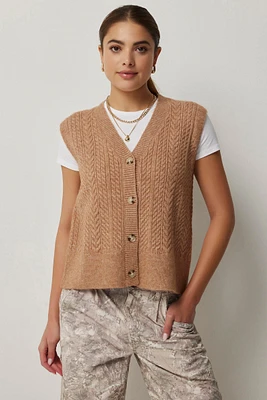 Ardene Button Front Sweater Vest in Cognac | Size | Nylon/Polyamide