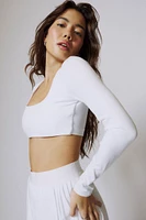 Ardene Long Sleeve Ultra Crop Top in White | Size | Polyester/Spandex