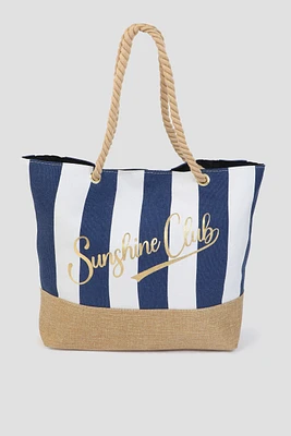 Ardene Summer Print Beach Bag in Dark Blue | Polyester