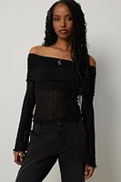 Ardene Mesh Off Shoulder Top in | Size | Nylon/Elastane