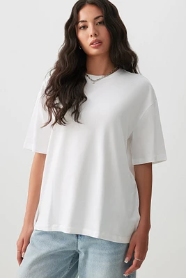 Ardene Basic Oversized T-Shirt in White | Size | Cotton/Elastane | Eco-Conscious