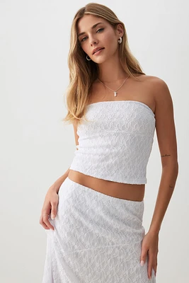 Ardene Crop Lace Tube Top in White | Size | Polyester/Spandex