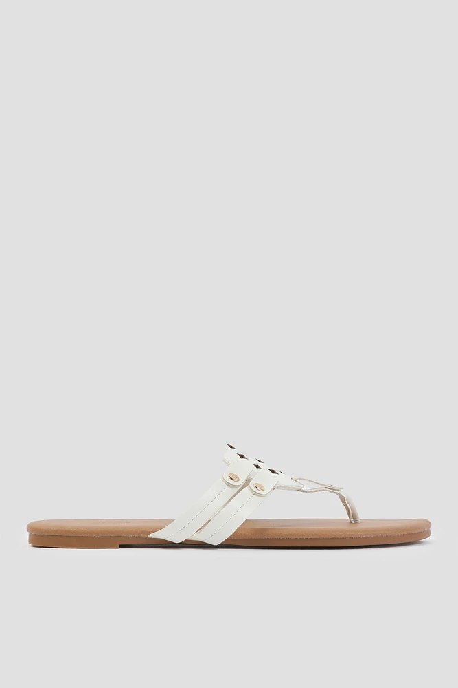 Ardene Cutout Flat Sandals in White | Size 6 | Faux Leather