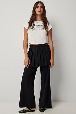 Ardene High Rise Trousers with Mini Skirt in Black | Size | Polyester/Elastane/Viscose