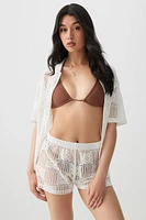 Ardene Crochet Flowy Shorts in White | Size | Polyester/Cotton