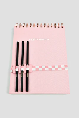 Ardene Sketchbook with Pencils in Light Pink