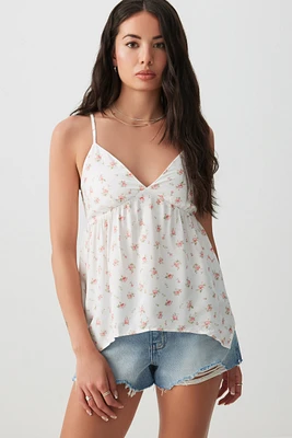 Ardene Floral Babydoll Tank Top in White | Size | Polyester/Rayon