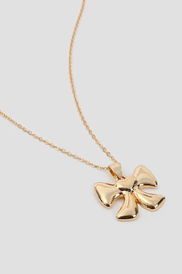 Ardene Bow Pendant Chain Necklace in Gold
