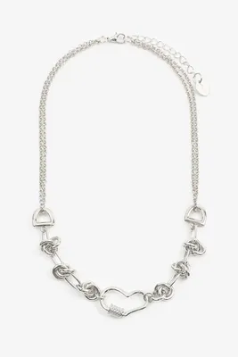 Ardene Chunky Barbwire Heart Necklace in Silver