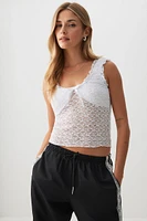 Ardene Lace Tank Top in White | Size | Nylon/Spandex