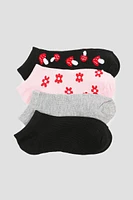 Ardene 4-Pack Flower & Mushroom Ankle Socks in Light Pink | Polyester/Spandex