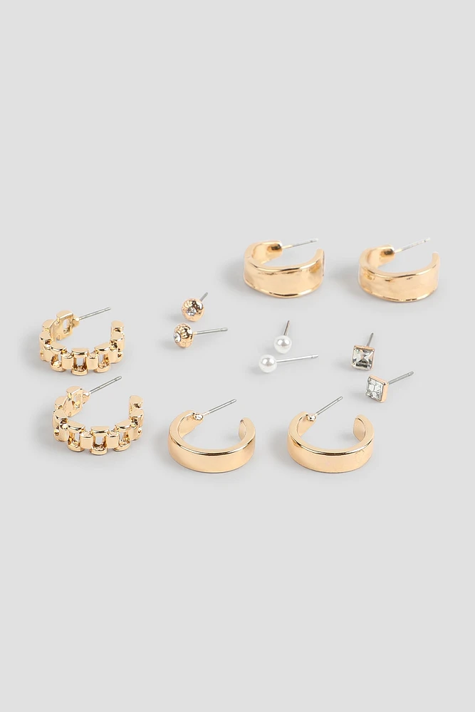 Ardene 6-Pack Stone & Pearl Earrings in Gold | Stainless Steel