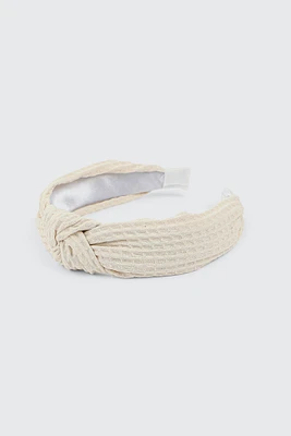 Ardene Waffle Knit Knotted Headband in White | Polyester