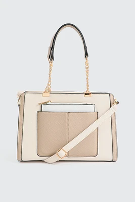 Ardene Small Tote Bag with Chain Straps in Beige | Faux Leather/Polyester