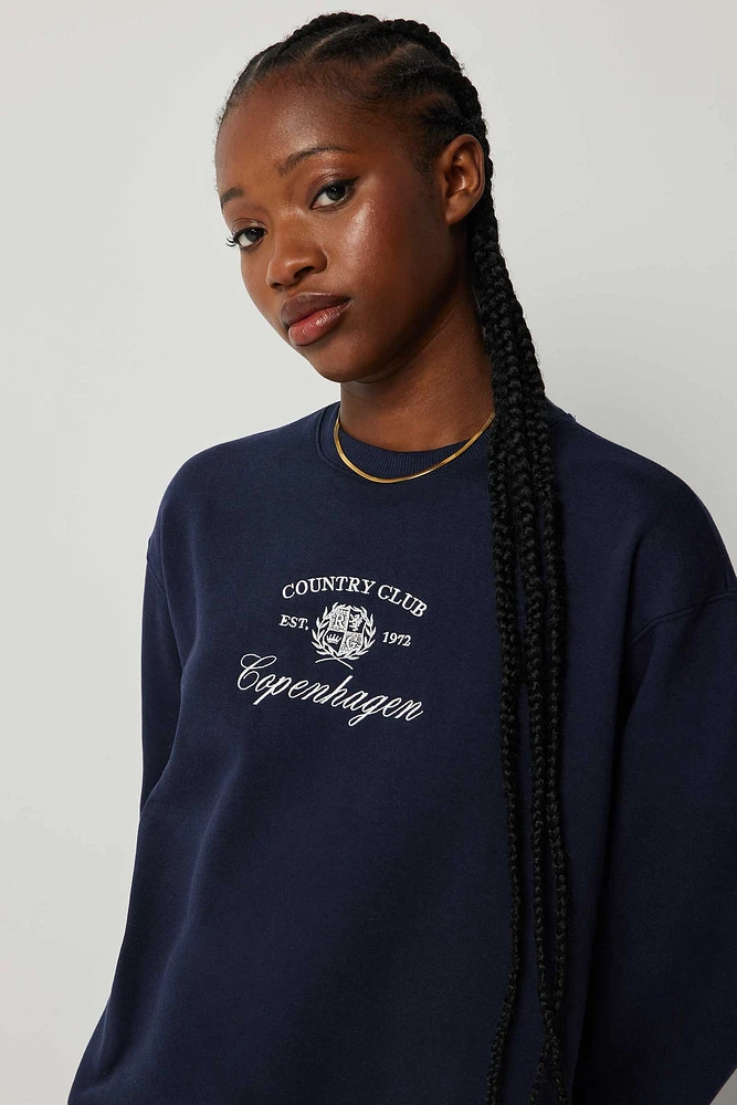 Ardene European Destination Sweatshirt in Dark Blue | Size | Fleece-Lined