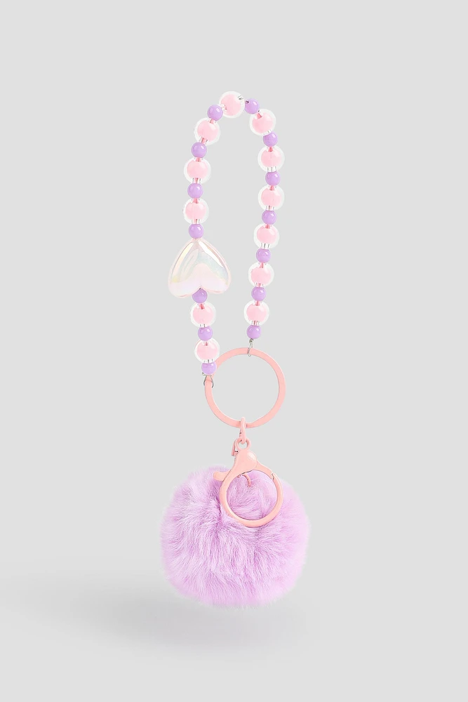 Ardene Kids Pompom Beaded Keychain in Medium Purple