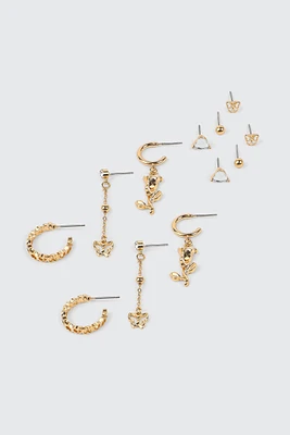 Ardene 6-Pack Assorted Studs & Hoop Earrings in Gold | Stainless Steel