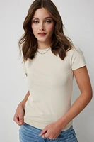 Ardene Basic Crew Neck T-Shirt in Beige | Size | Cotton/Elastane | Eco-Conscious