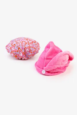 Ardene Butterfly Print Shower Cap & Hair Towel