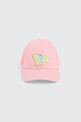 Ardene Kids Butterfly Trucker Cap in Light Pink