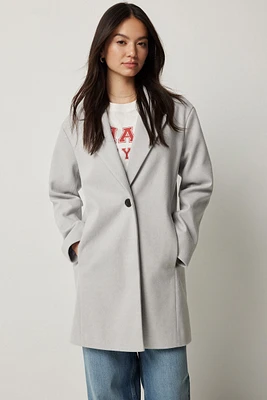 Ardene One-Button Brushed Coat in Light Grey | Size | Polyester