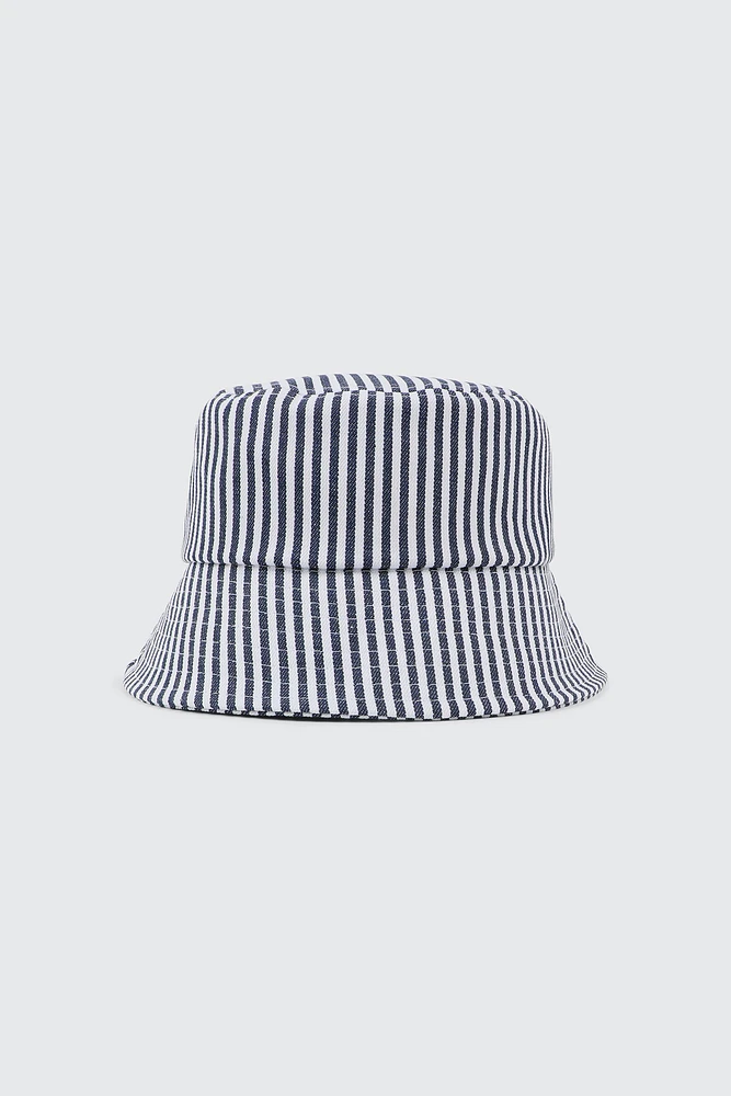 Ardene Striped Bucket Hat in Dark Blue | 100% Cotton