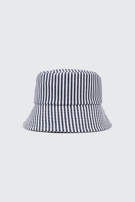 Ardene Striped Bucket Hat in Dark Blue | 100% Cotton