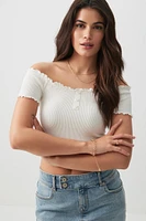 Ardene Crop Off Shoulder Henley Top in | Size | Nylon/Elastane
