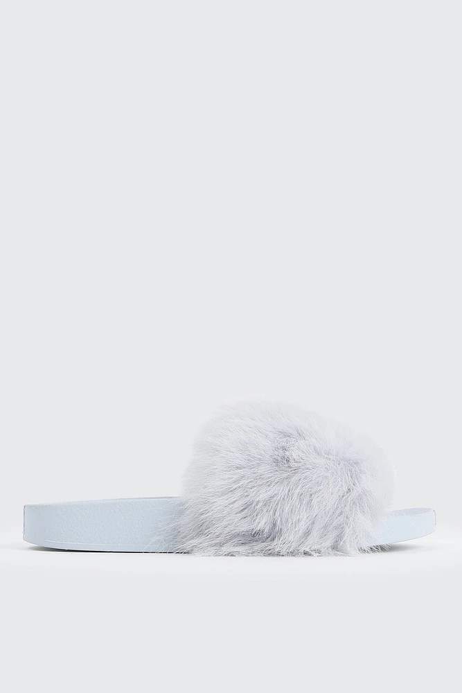 Ardene Faux Fur Slides in Light Blue | Size