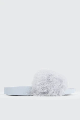 Ardene Faux Fur Slides in Light Blue | Size