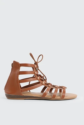 Ardene Lace Up Gladiator Sandals in Cognac | Size | Faux Leather | Eco-Conscious