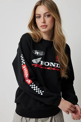 Ardene Honda Racing Crew Neck Sweatshirt in Black | Size | Polyester/Cotton | Fleece-Lined