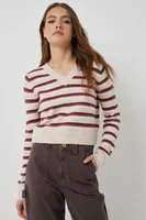 Ardene Cropped Boucle Knit Sweater in Burgundy | Size | Polyester/Elastane/Polyamide