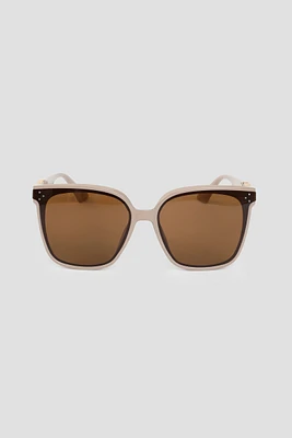 Ardene Oversized Square Sunglasses with Detail in Beige