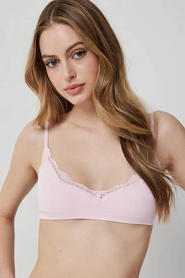 Ardene Lace Trim Seamless Bralette in Light Pink | Size | Elastane/Polyamide