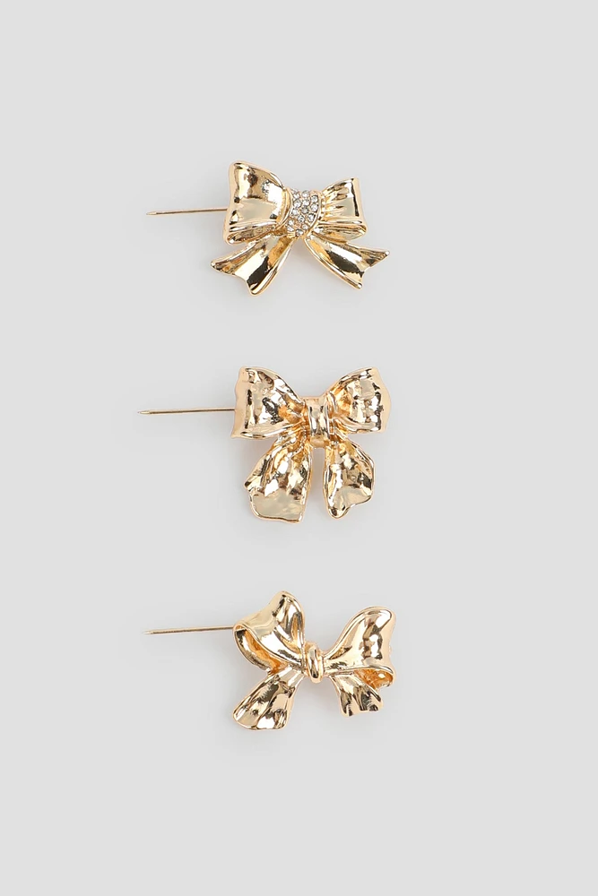 Ardene 3-Pack Bow Brooches in Gold