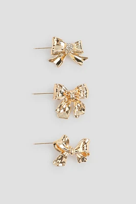 Ardene 3-Pack Bow Brooches in Gold